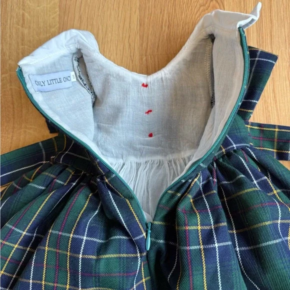 EUC Only Little Once Baby Girl Two Piece Dress + Bloomers-Plaid, Lace, Mistletoe - Picture 5 of 8